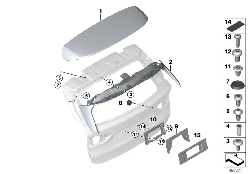 Trunk lid, mounting parts diagram