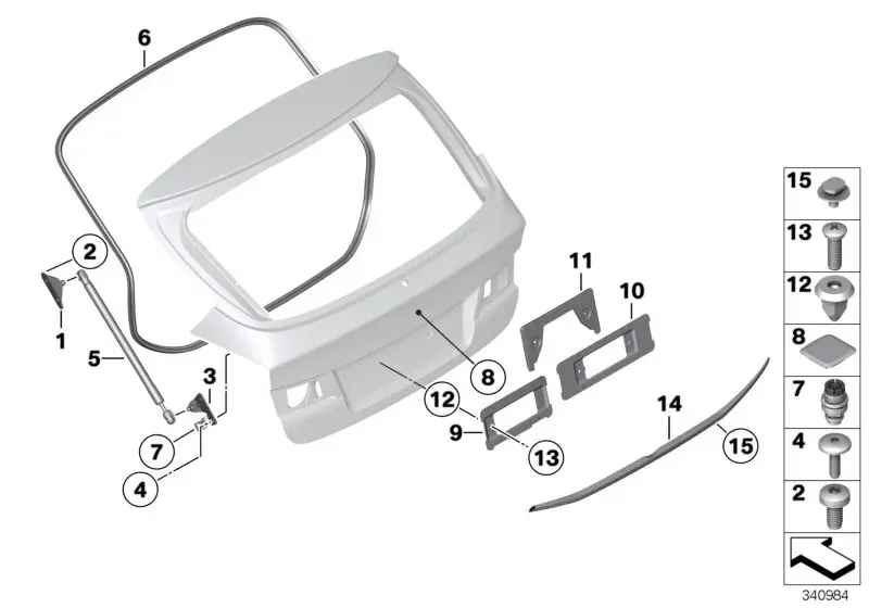 Trunk lid mounting parts diagram