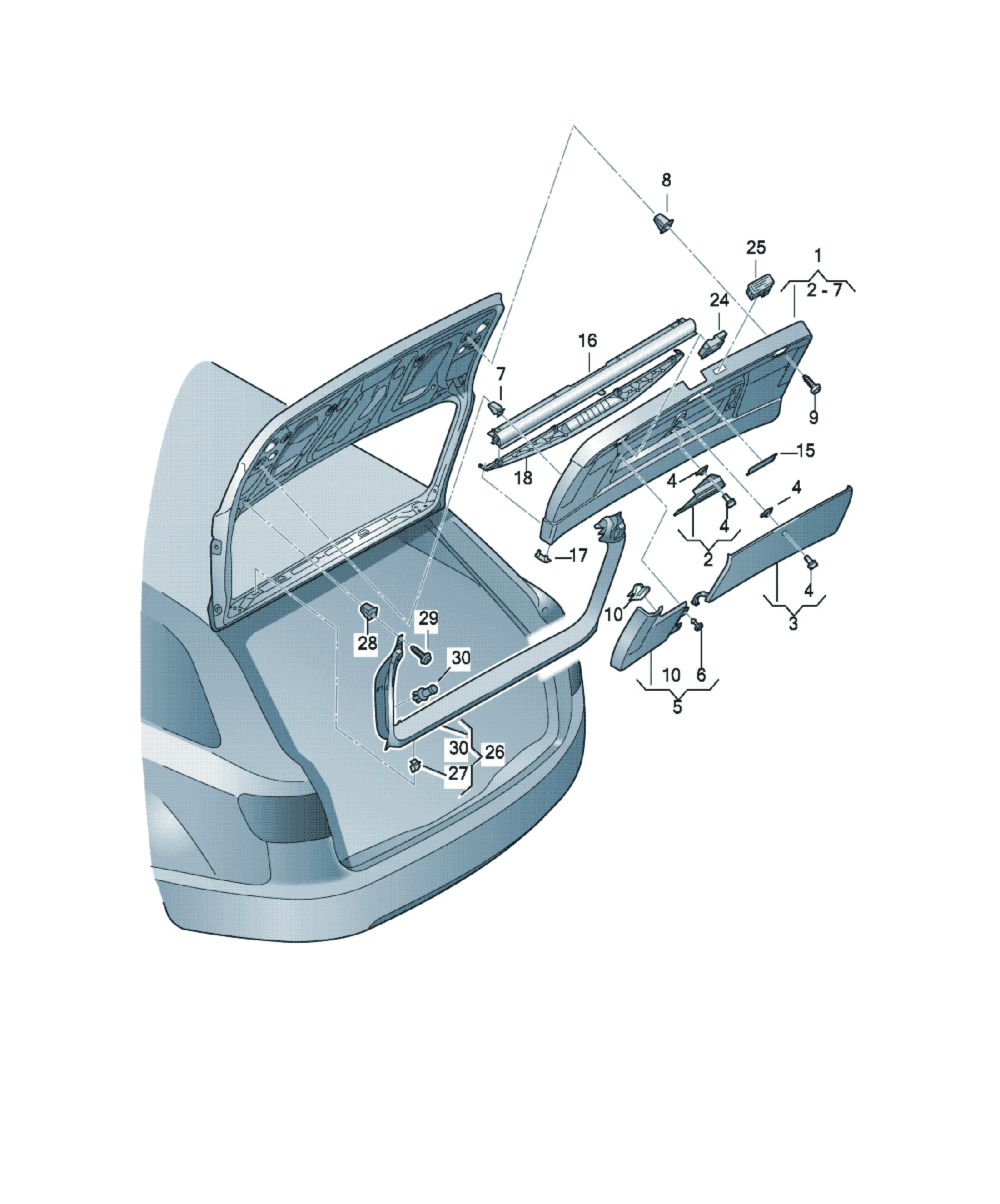 Trunk lid trim panel diagram