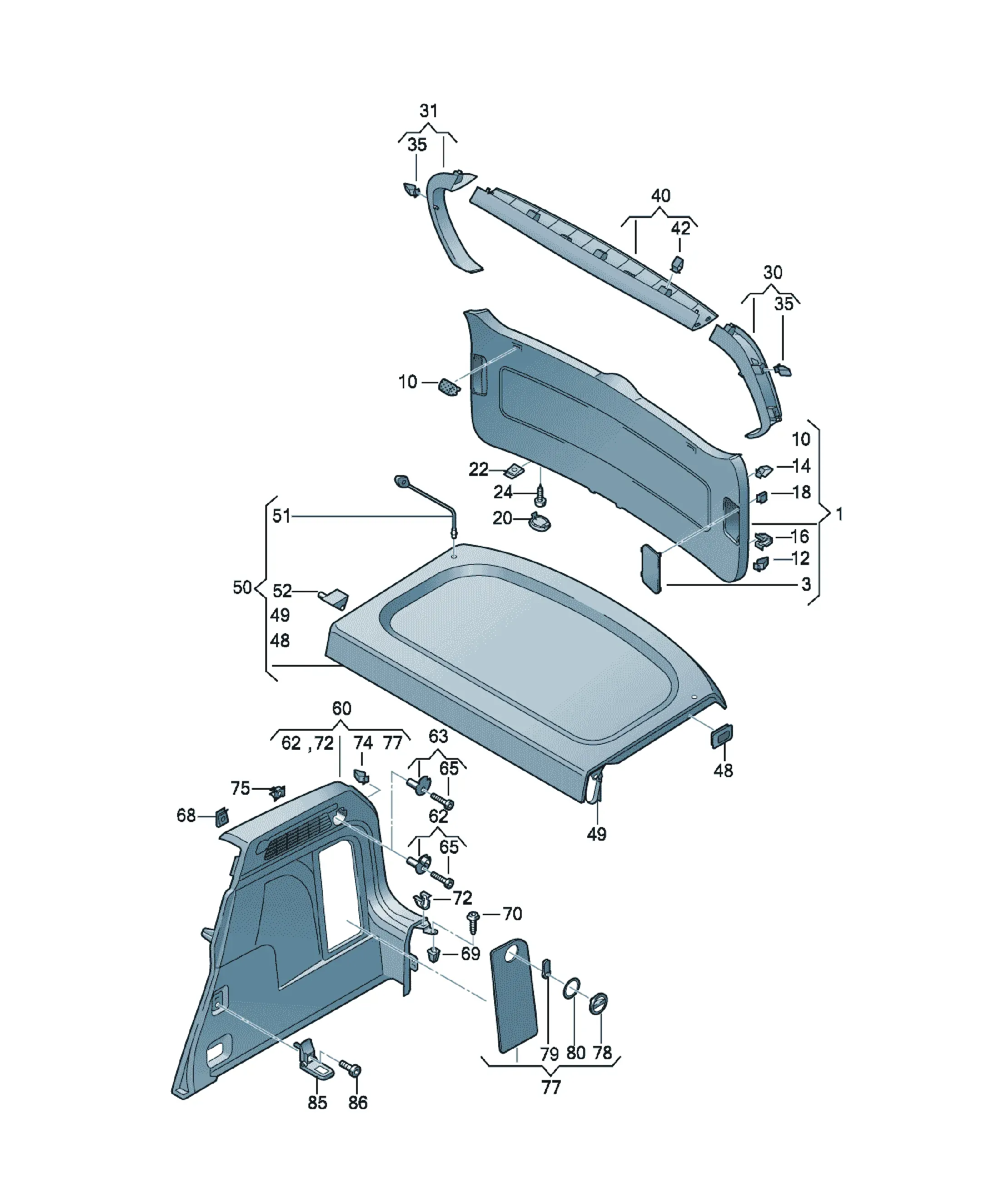 Trunk lid trim panel diagram