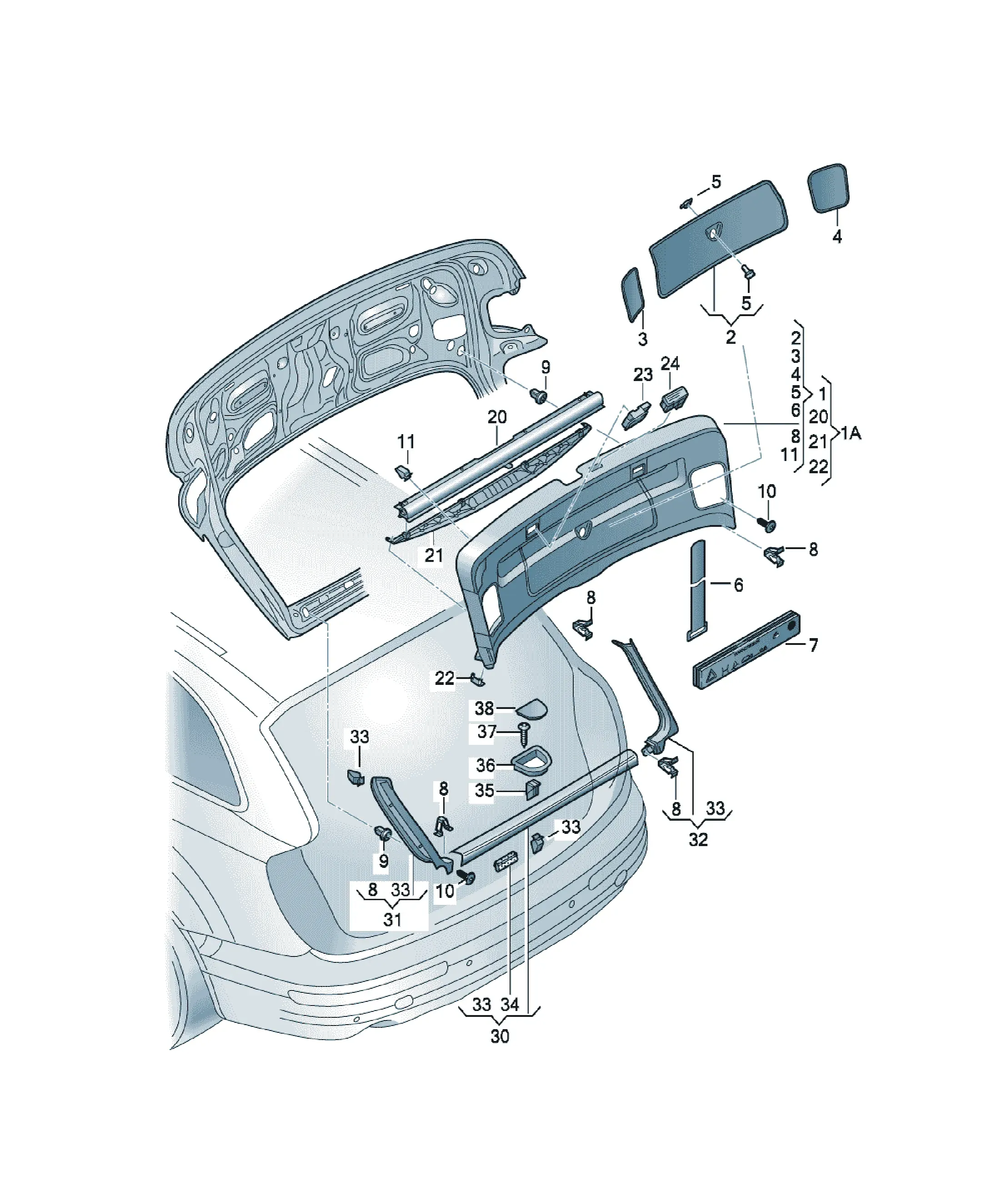 Trunk lid trim panel diagram