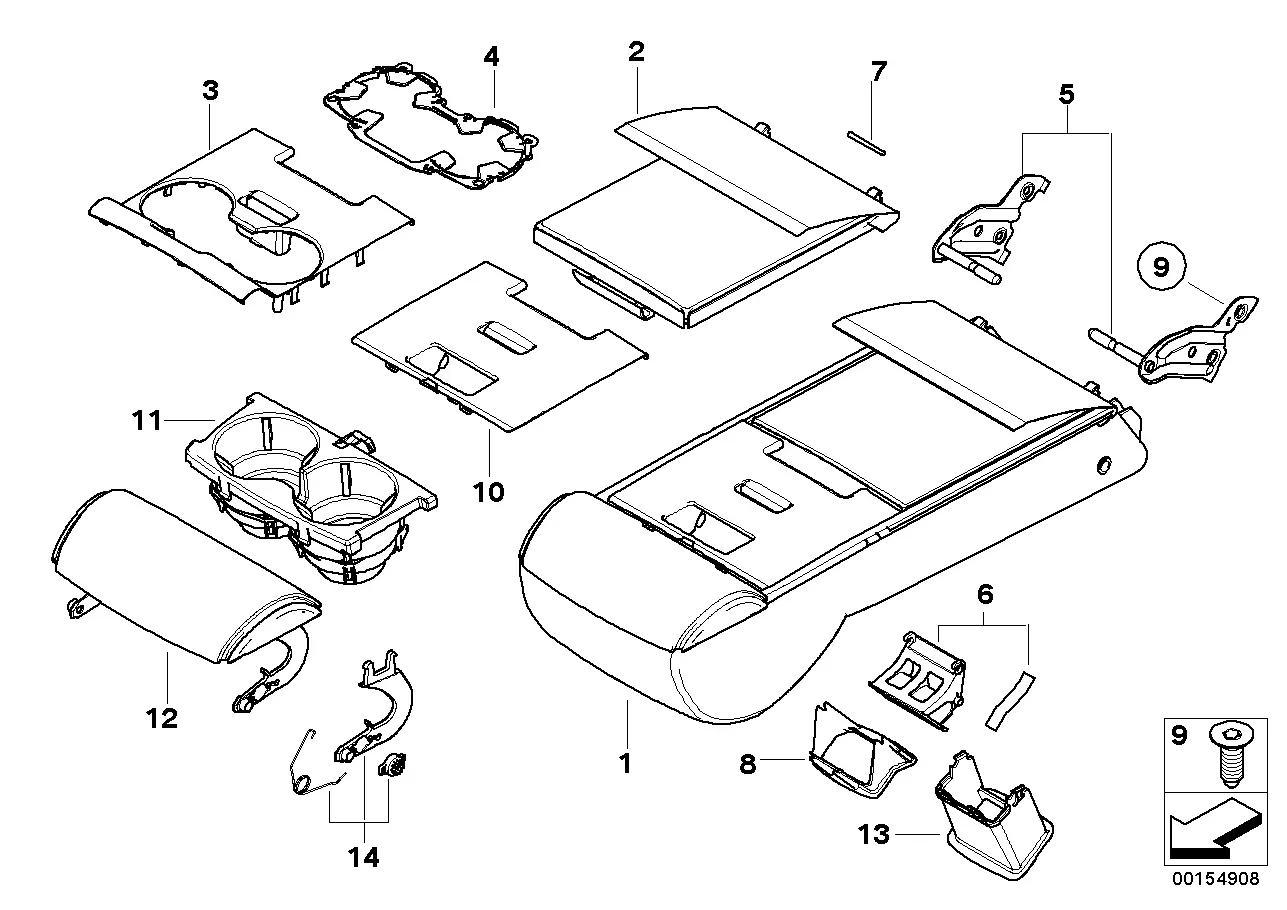Rear seat center armrest diagram