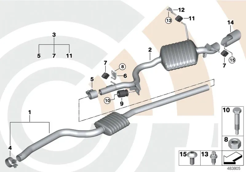 Rear silencer diagram