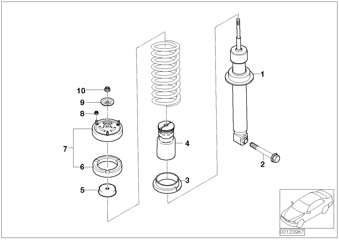 Rear shock absorber strut diagram