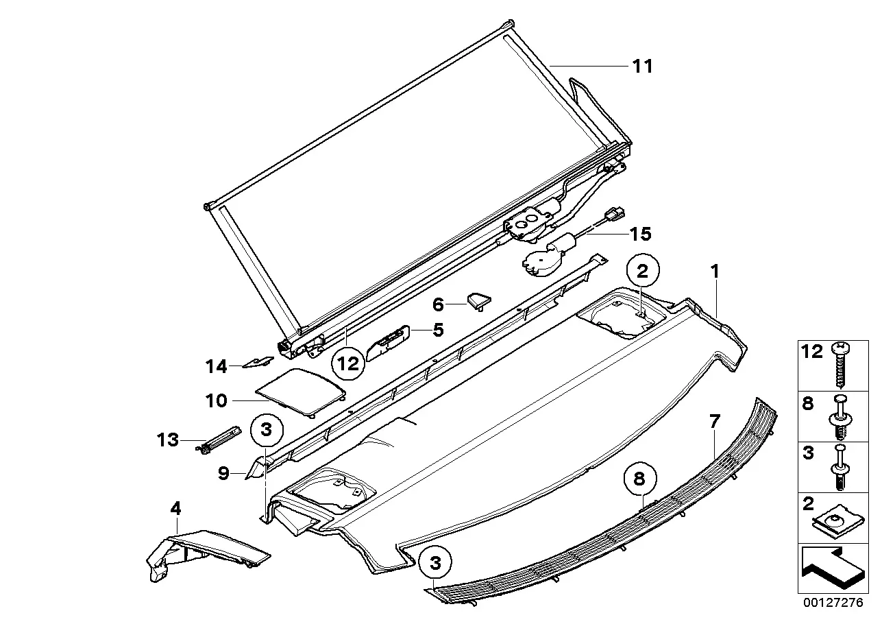 Rear parcel shelf with sun blind diagram