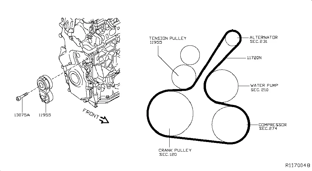 Accessory Drive Belt and Tensioner diagram