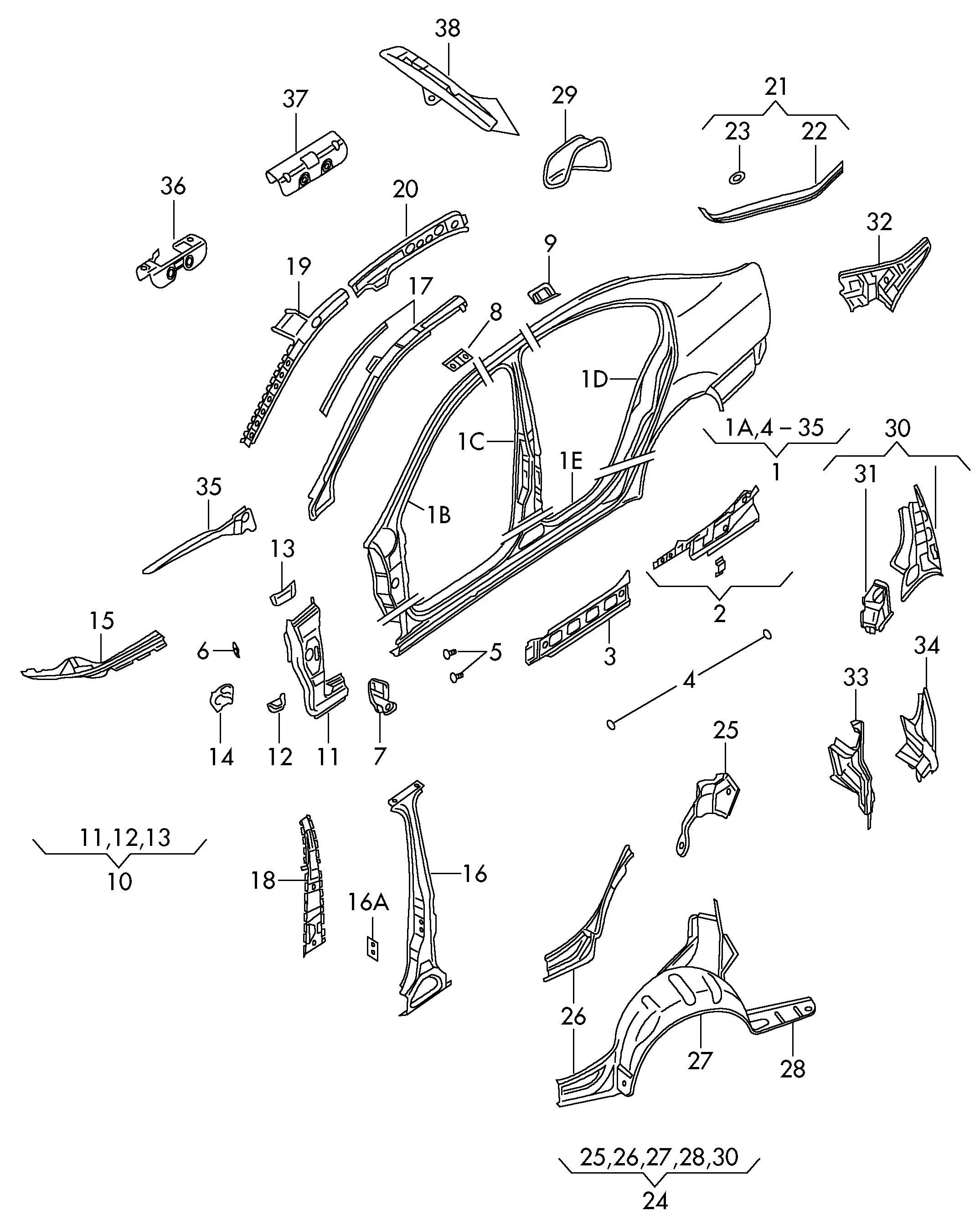 Body Side Frame Service Parts diagram