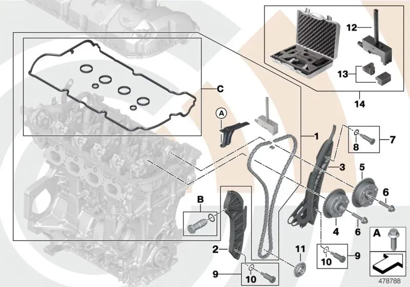 Timing chain repair kit diagram