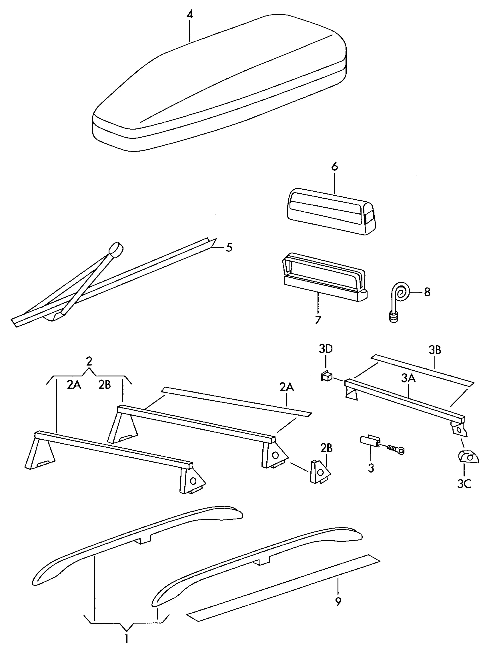 Roof Rails and Carrier System diagram