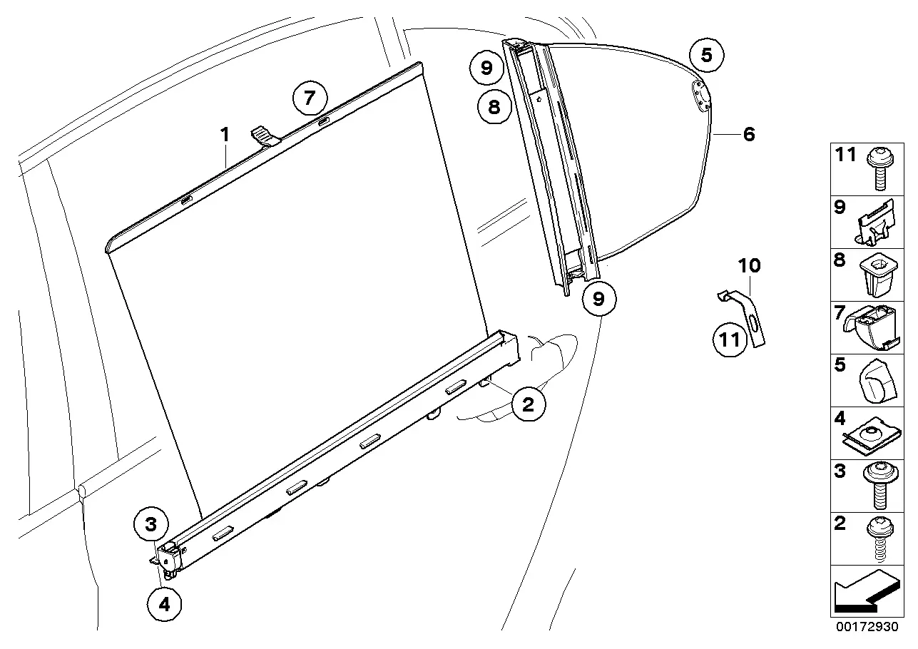 Rear door roller sun screen diagram