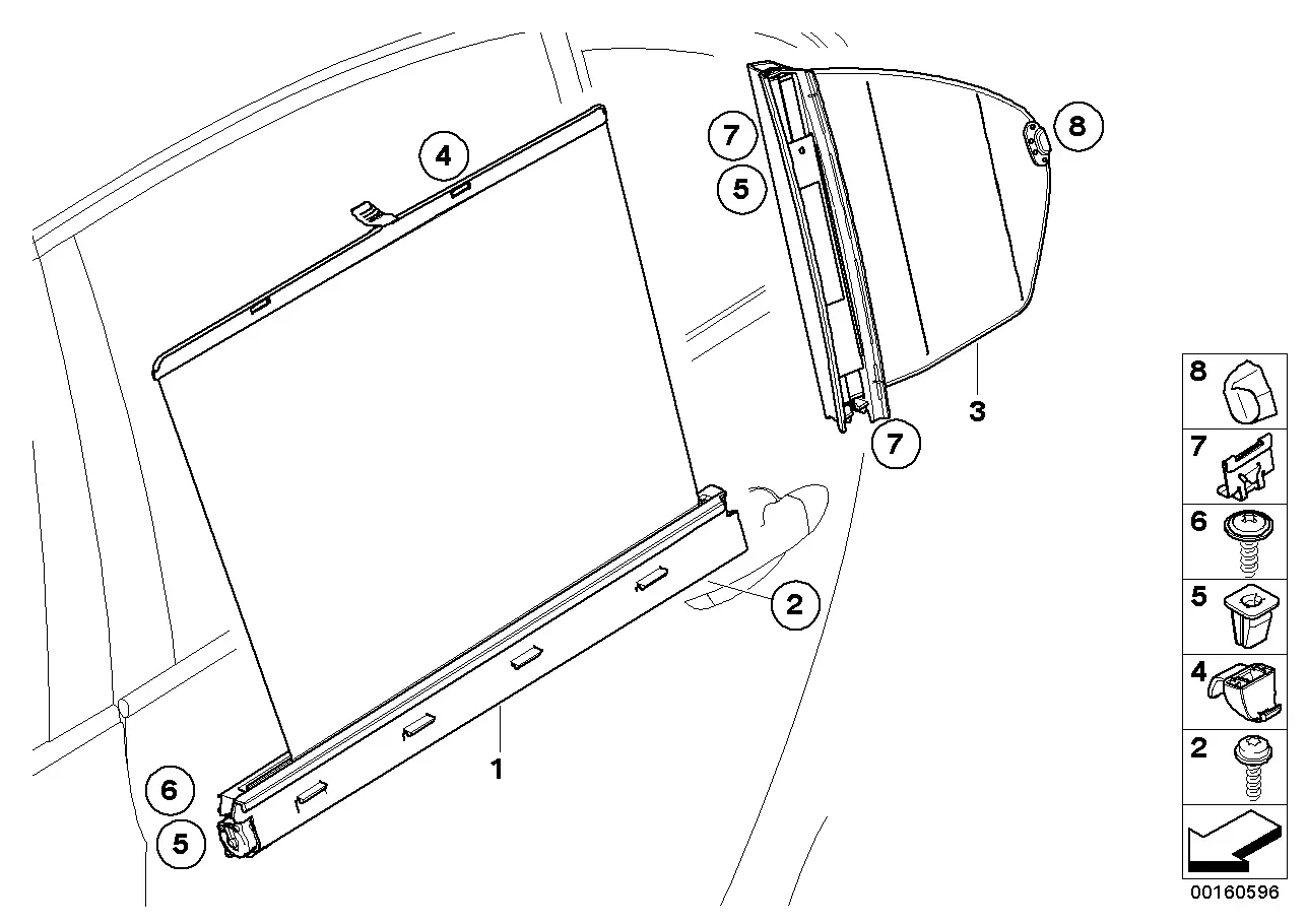 Rear door roller sun screen diagram