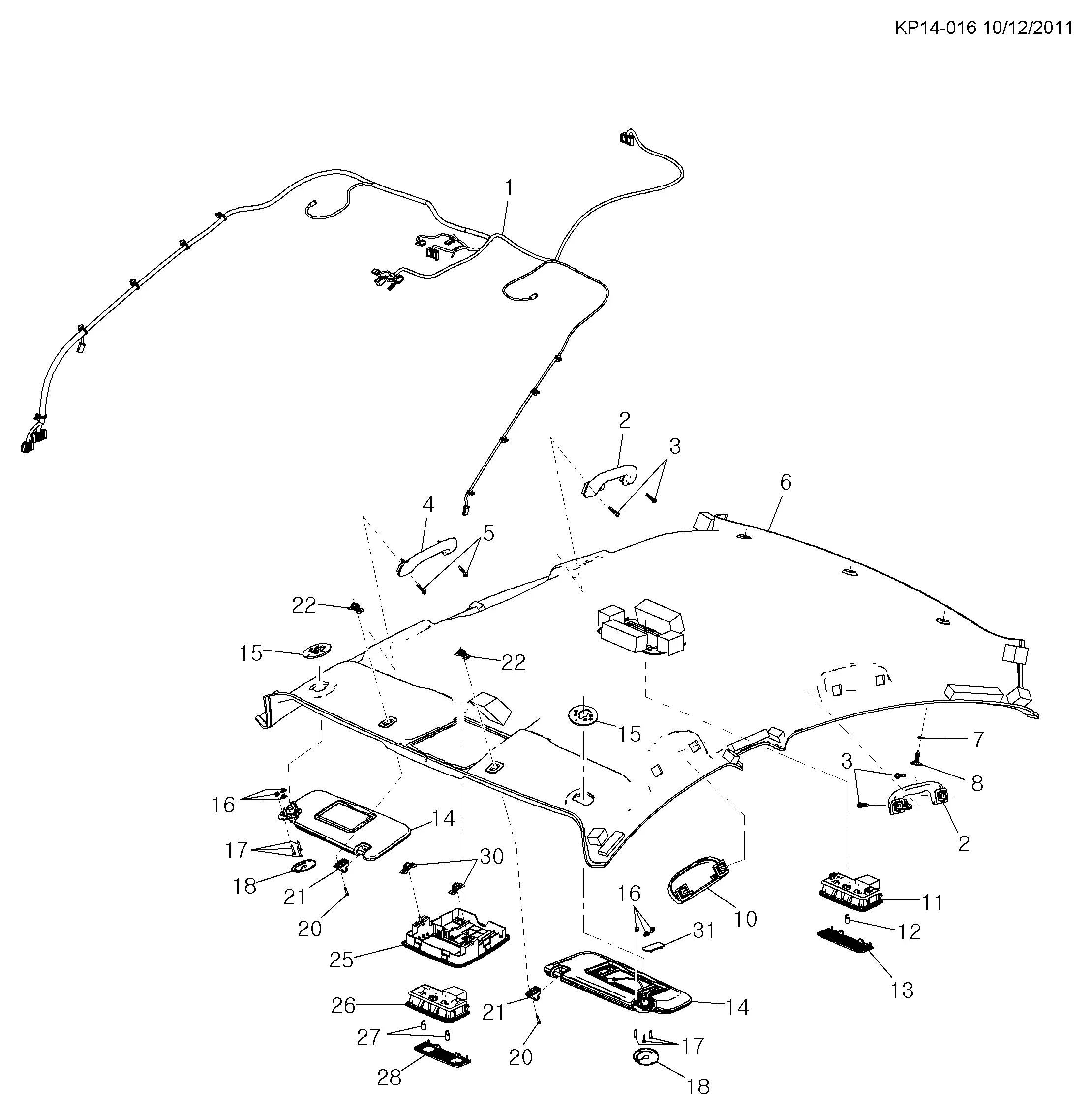 Roof headliner diagram