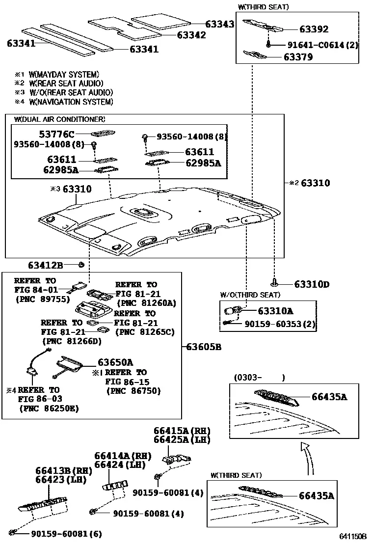 Roof headlining and silencer pad diagram