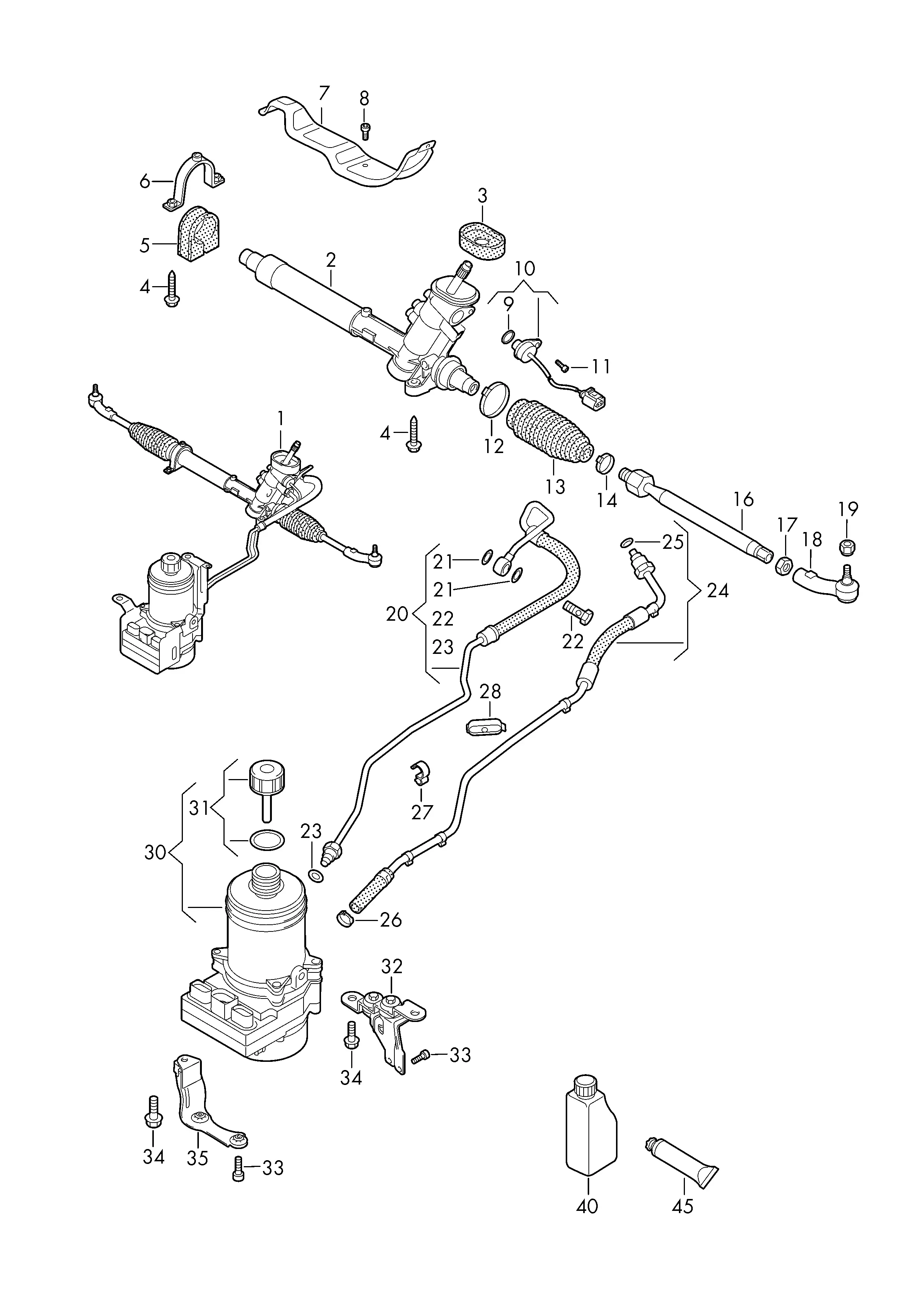 Steering Gear with Hydraulic Pump and Hoses diagram