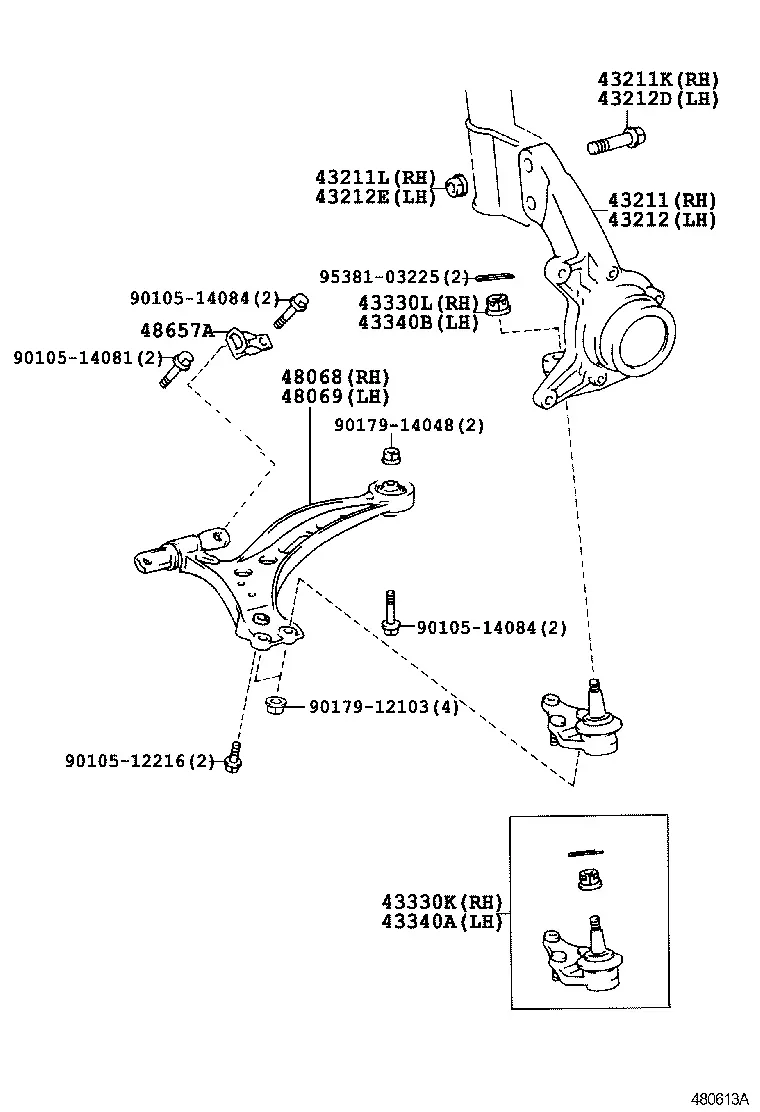 Front Suspension Arm and Steering Knuckle diagram