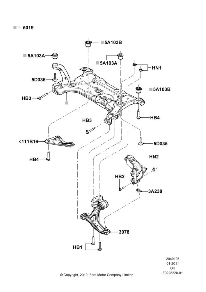 Front Suspension Arms and Cross Member diagram
