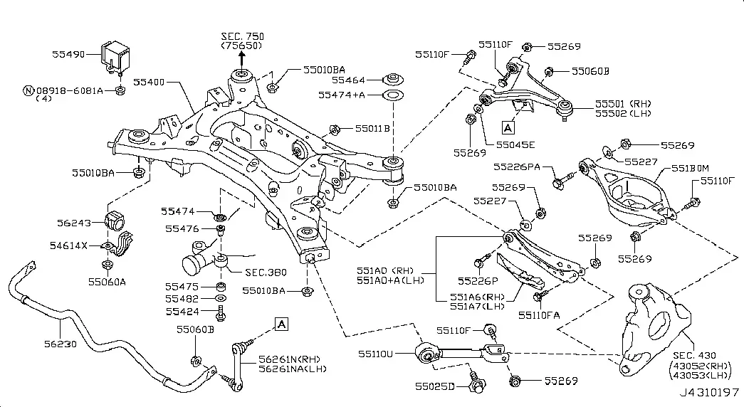 Rear Suspension Arms and Differential diagram