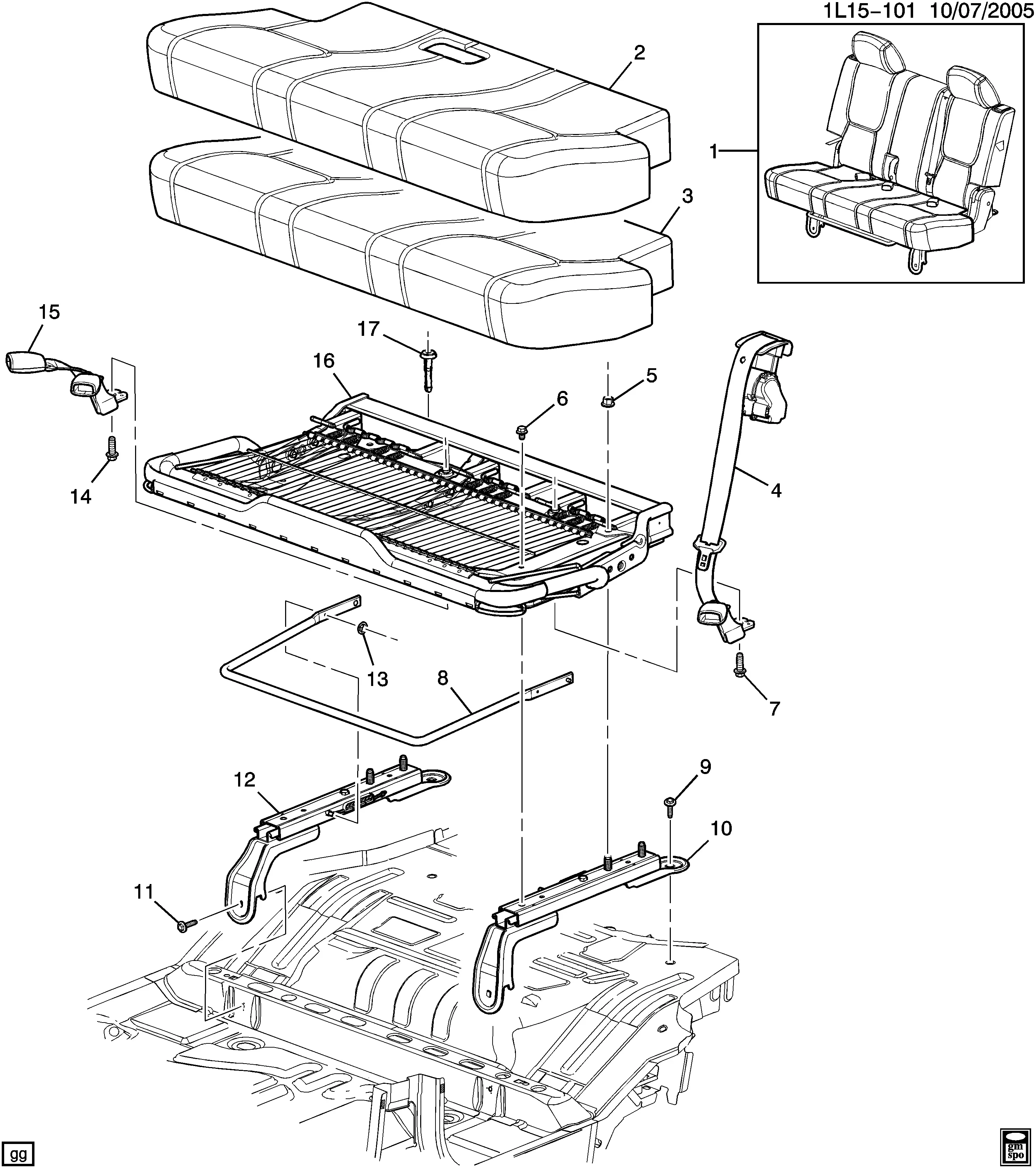 Rear seat cushion diagram