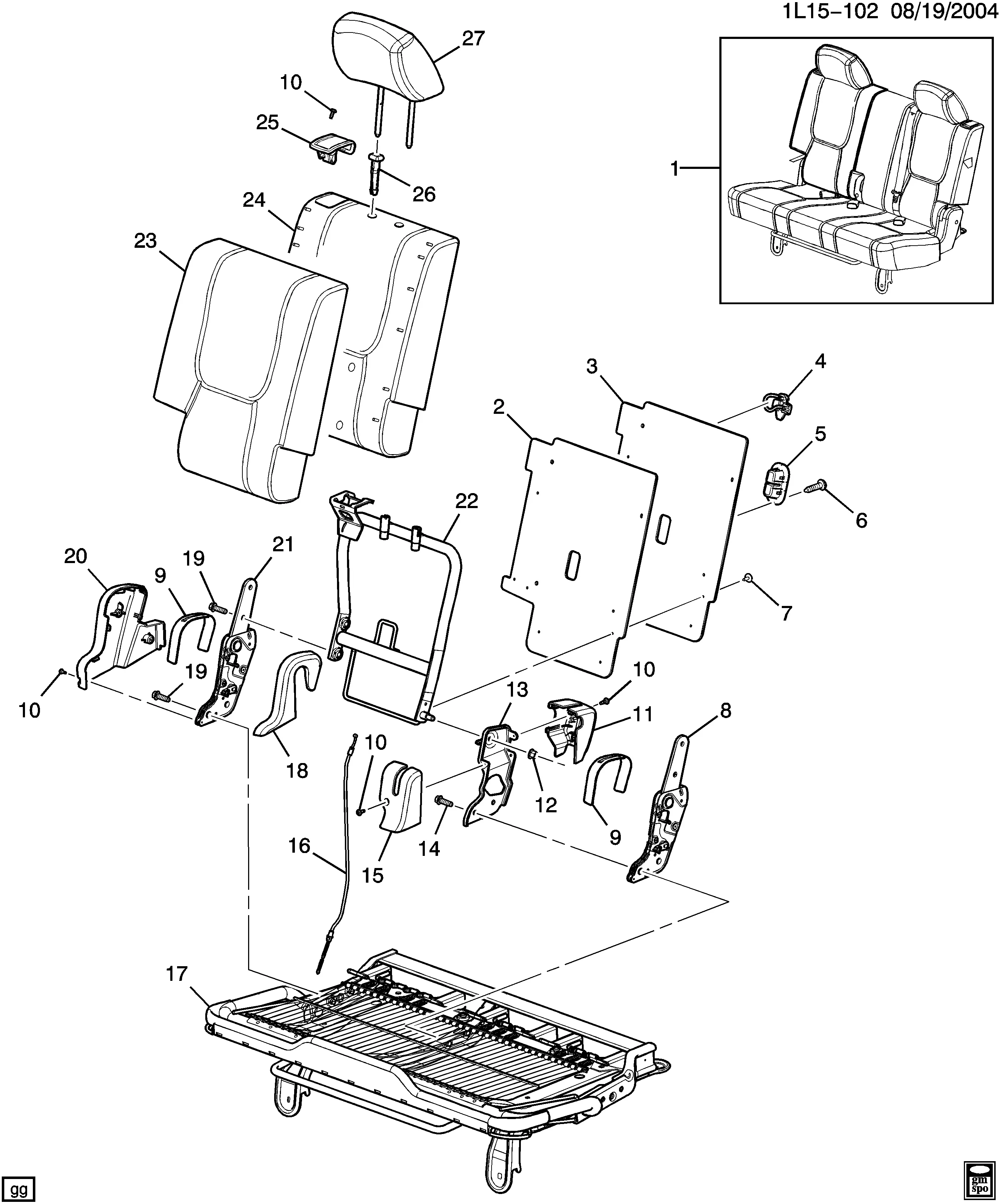 Rear seat backrest (40%) diagram