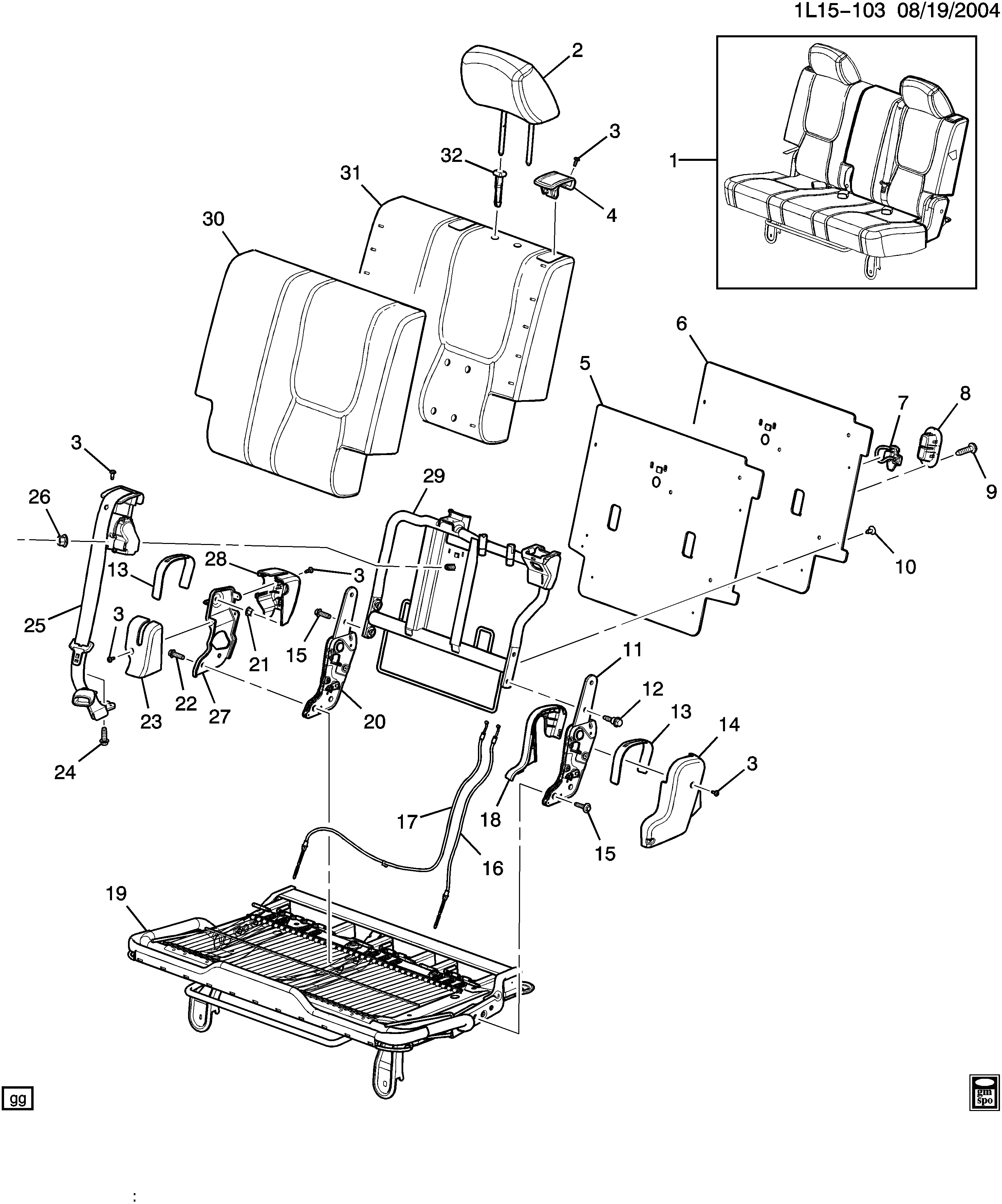 Rear seat backrest (60%) diagram