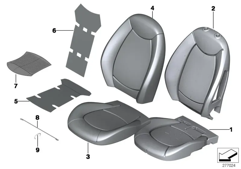 Front seat upholstery and foam diagram