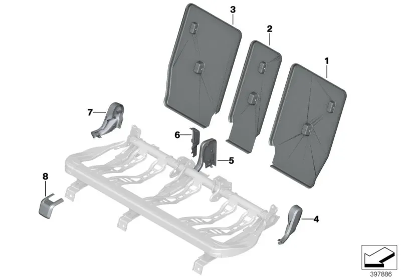 Rear seat backrest trim diagram