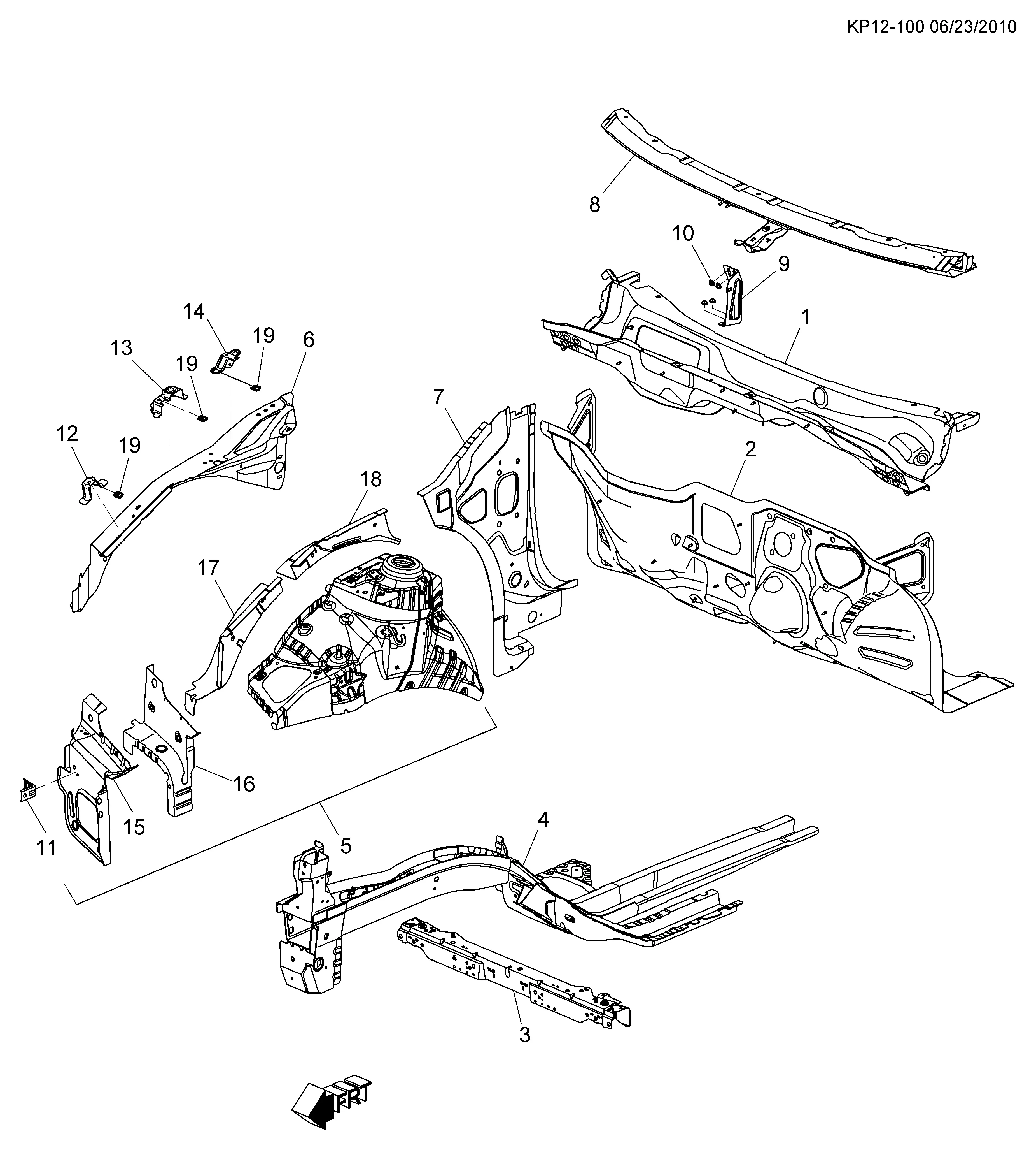 Engine compartment body panels diagram