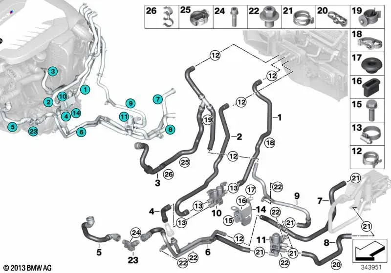 Auxiliary Heater Coolant Hoses diagram