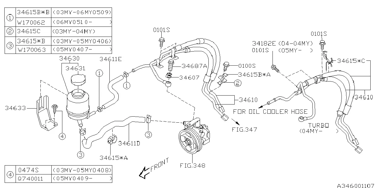 Power Steering Hoses and Reservoir diagram