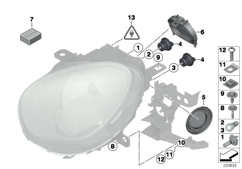 Headlight components diagram