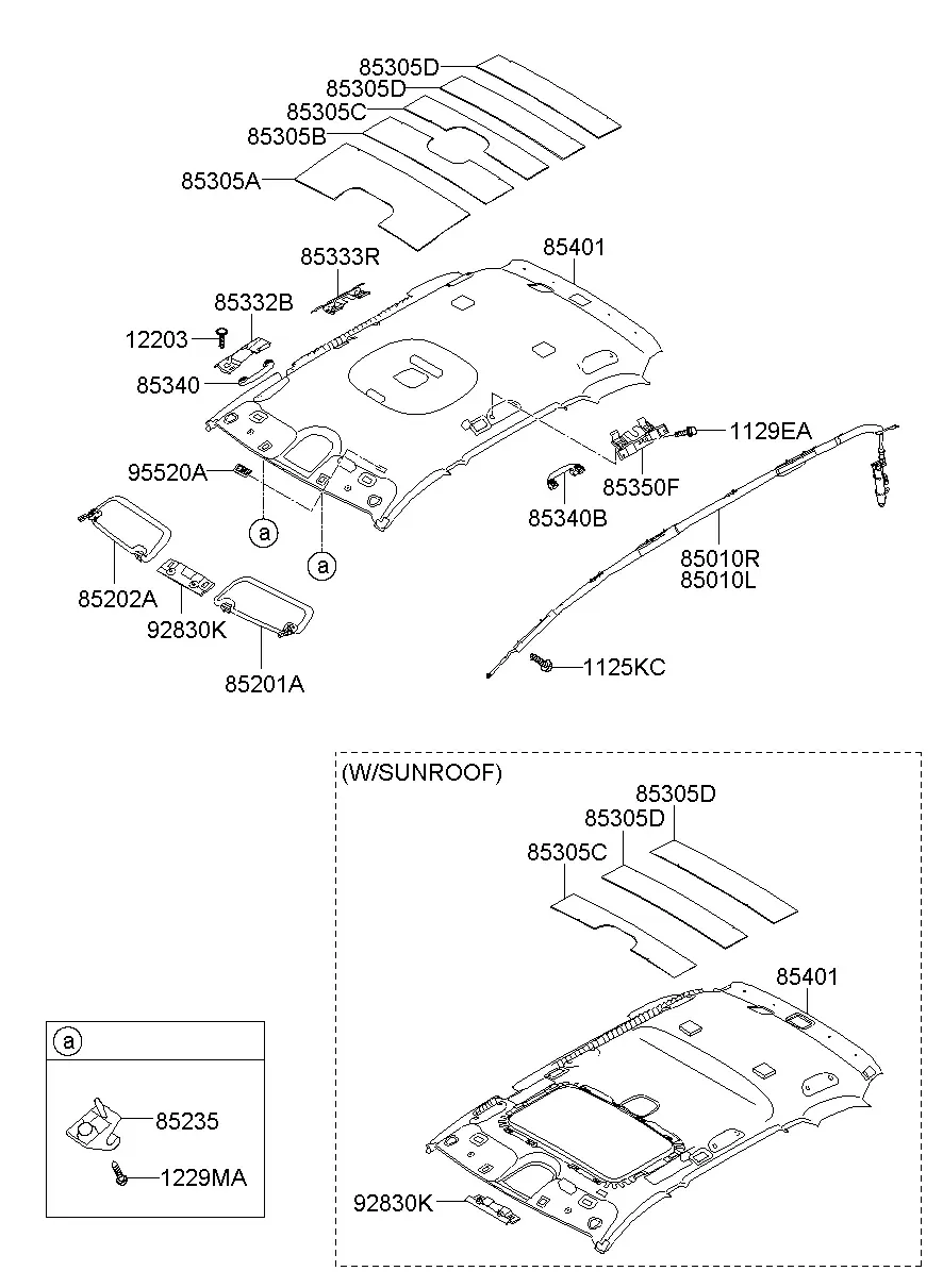 Sun Visors and Headliner diagram