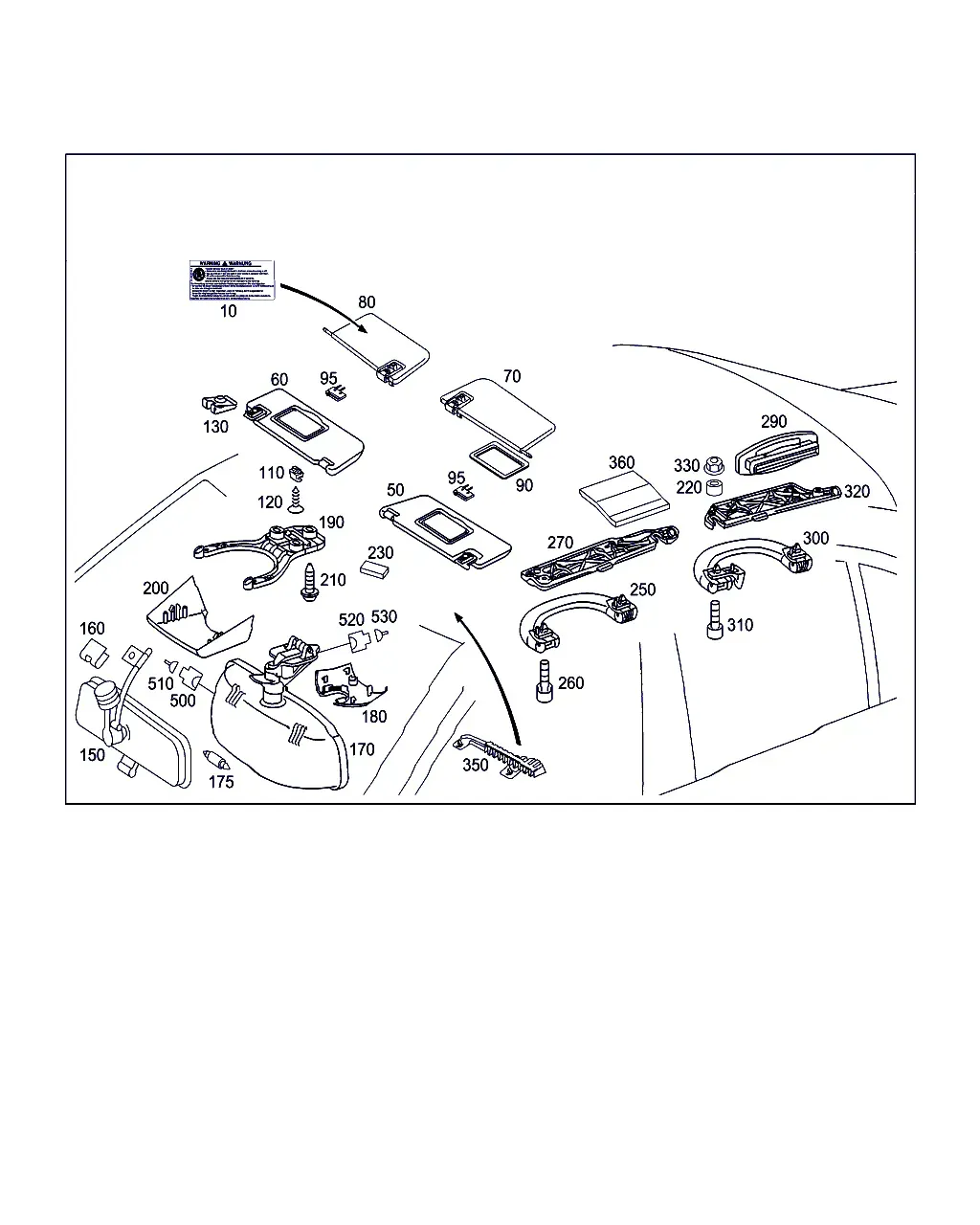 Sun Visors, Mirror and Grab Handles diagram