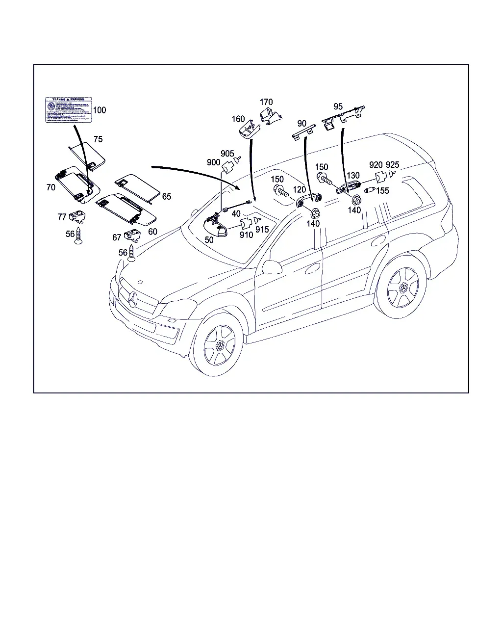 Sun Visors, Mirror and Grab Handles diagram