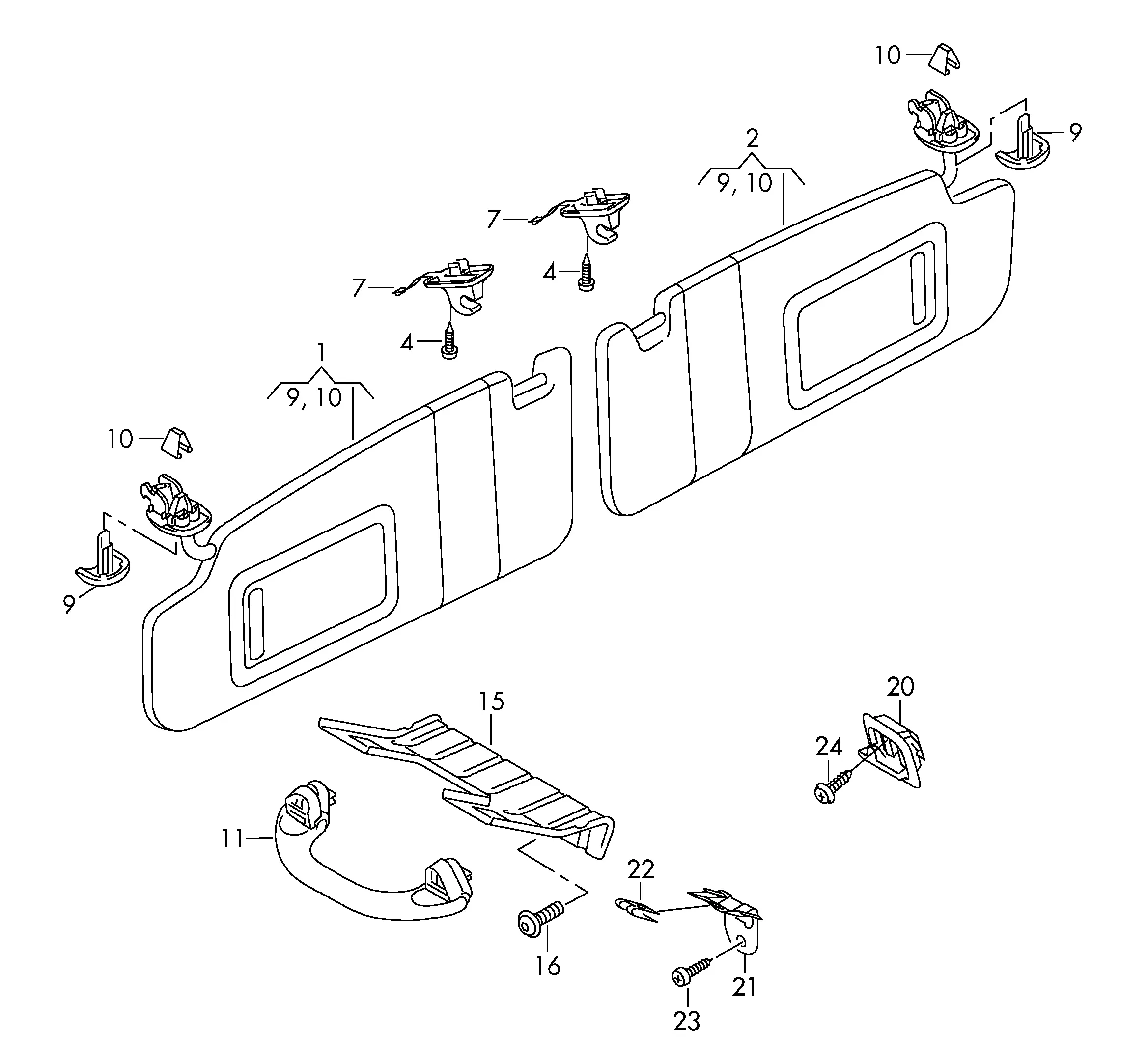 Sun Visor and Grab Handle diagram
