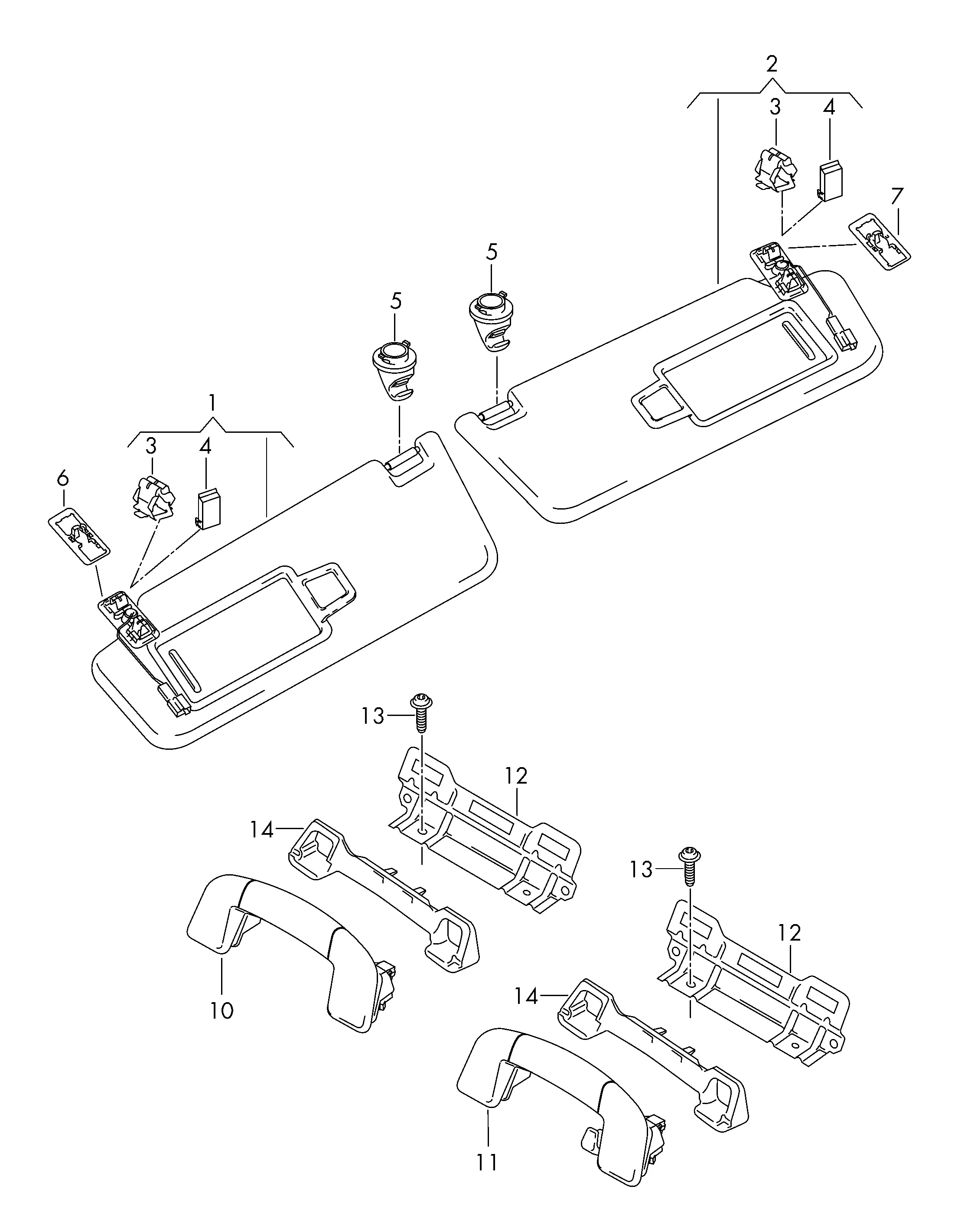 Sun Visor and Grab Handle diagram