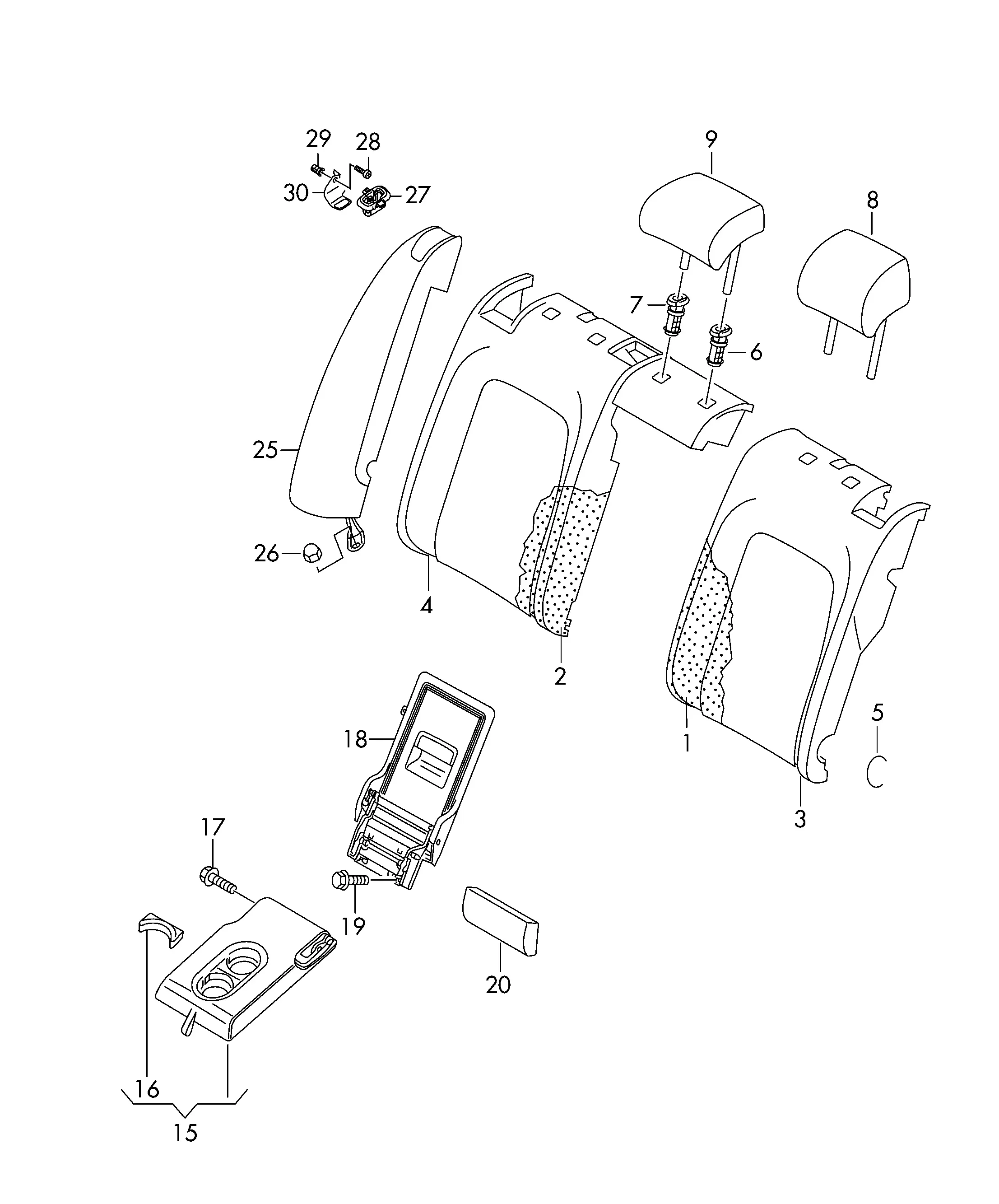 Seat Back, Headrests and Armrest diagram