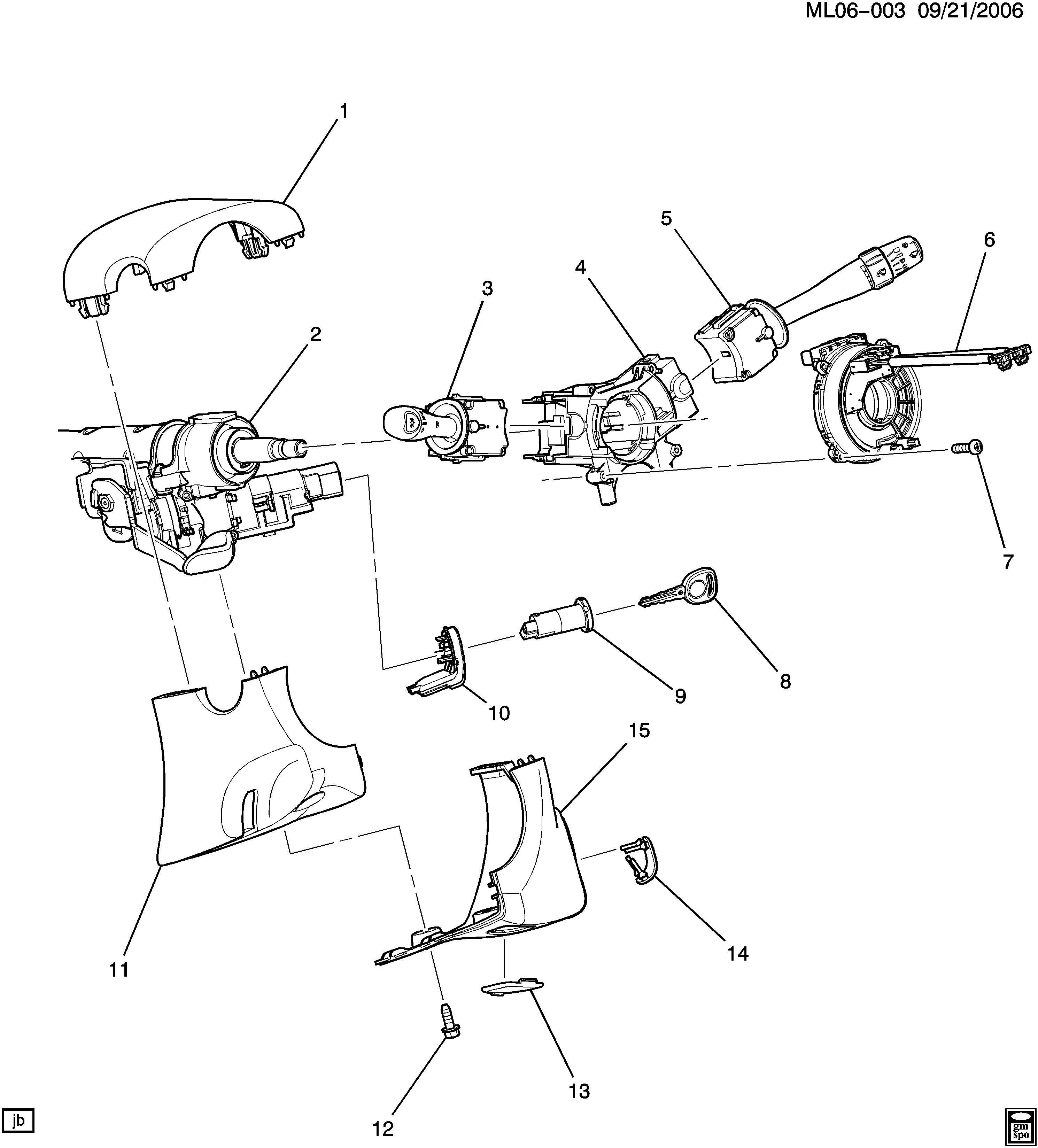 Steering column trim and switches diagram