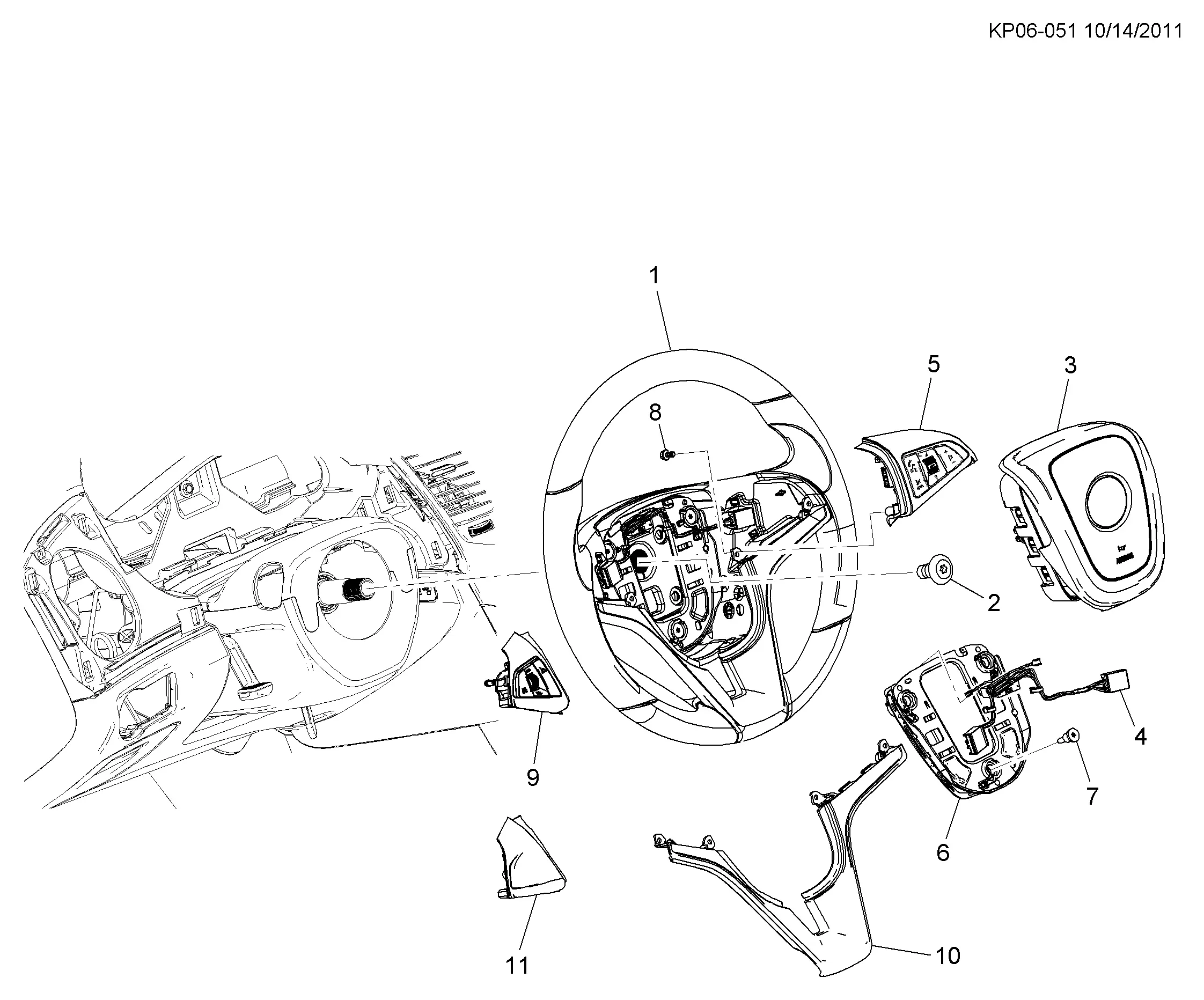 Steering wheel and horn parts diagram