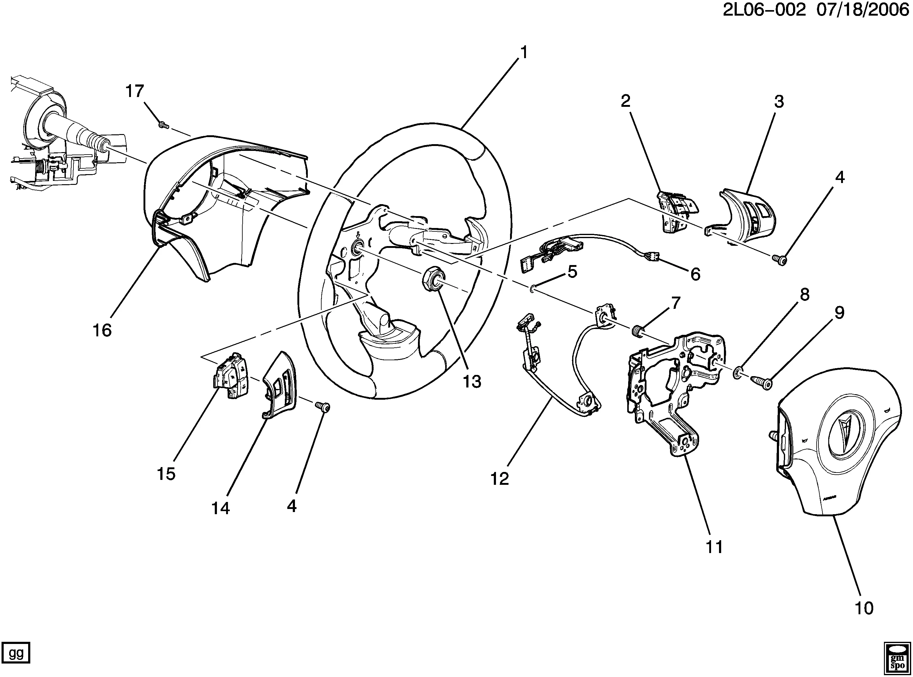 Steering wheel and horn parts diagram