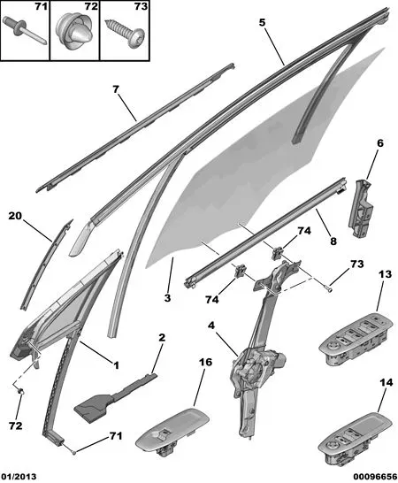 Front Door Glass and Window Regulator diagram