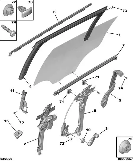 Rear Door Glass and Window Regulator diagram