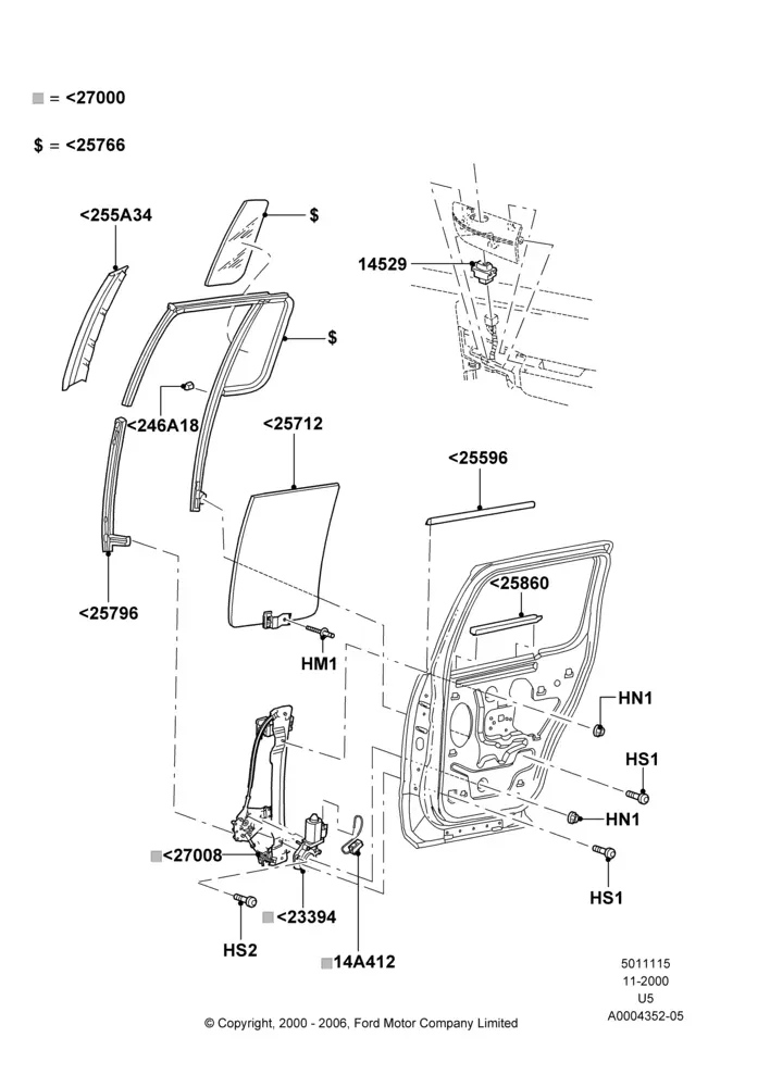Rear Door Glass and Window Regulator diagram