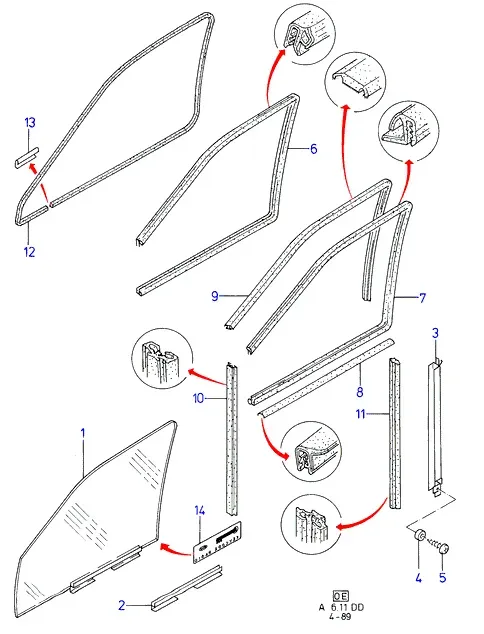 Front Door Glass and Frame Moldings diagram