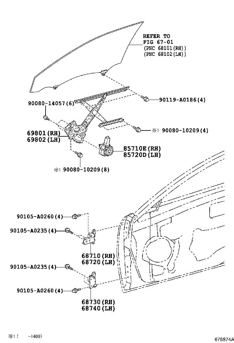 Front Door Window Regulator and Hinges diagram