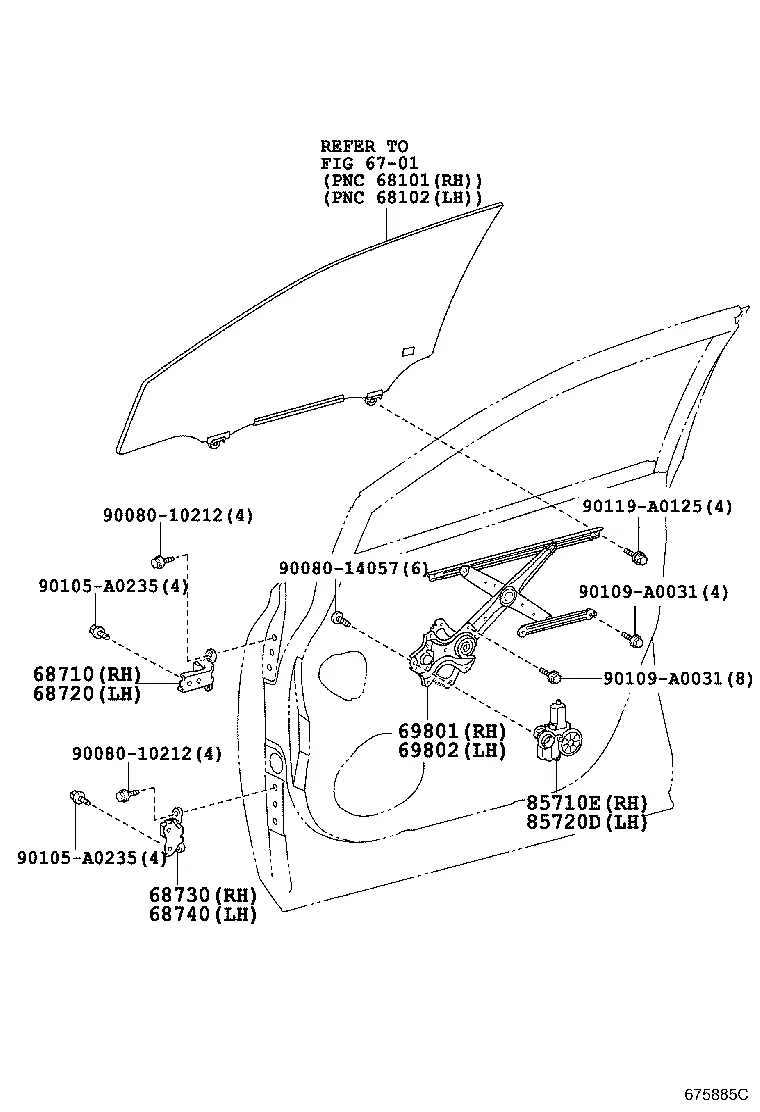Front Door Window Regulator and Hinges diagram