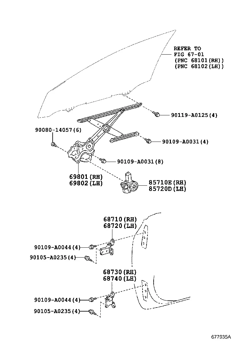 Front Door Window Regulator and Hinges diagram