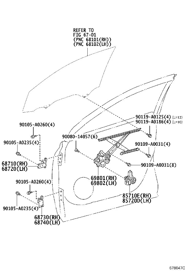 Front Door Window Regulator and Hinges diagram
