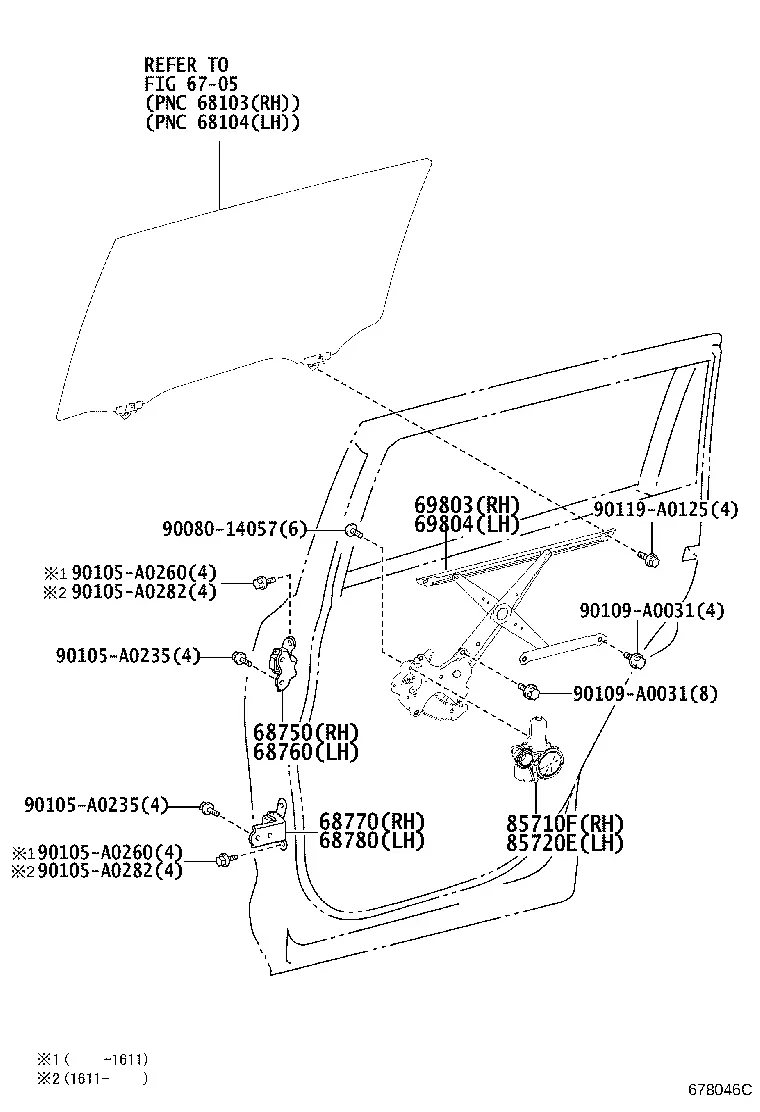 Rear Door Window Regulator and Hinges diagram