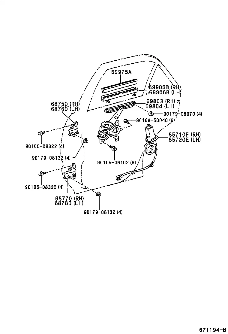 Rear Door Window Regulator and Hinges diagram