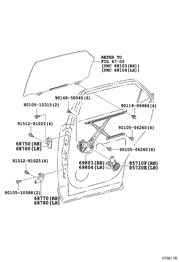 Rear Door Window Regulator and Hinges diagram